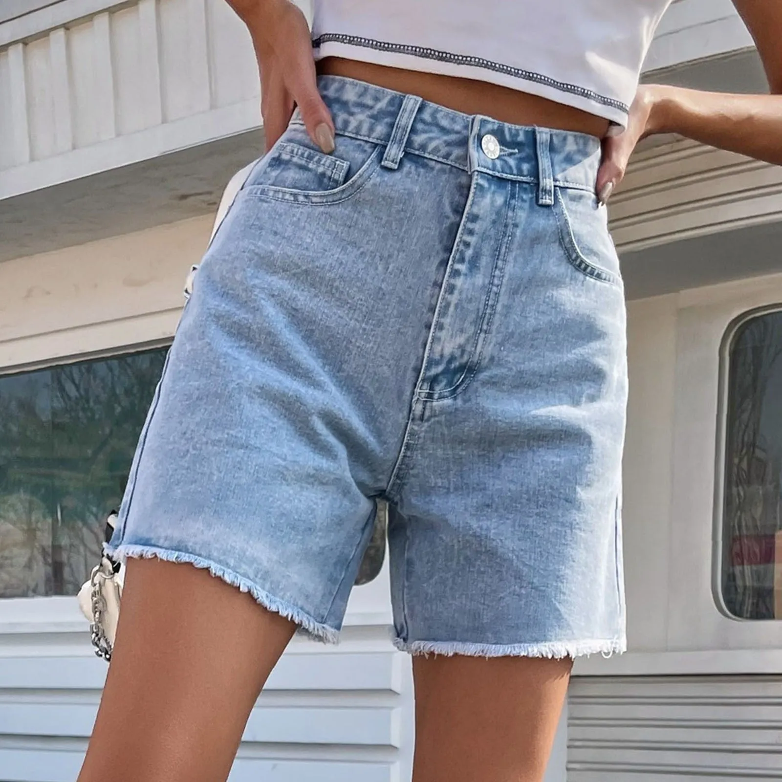 Chic High Waist Blue Denim Short