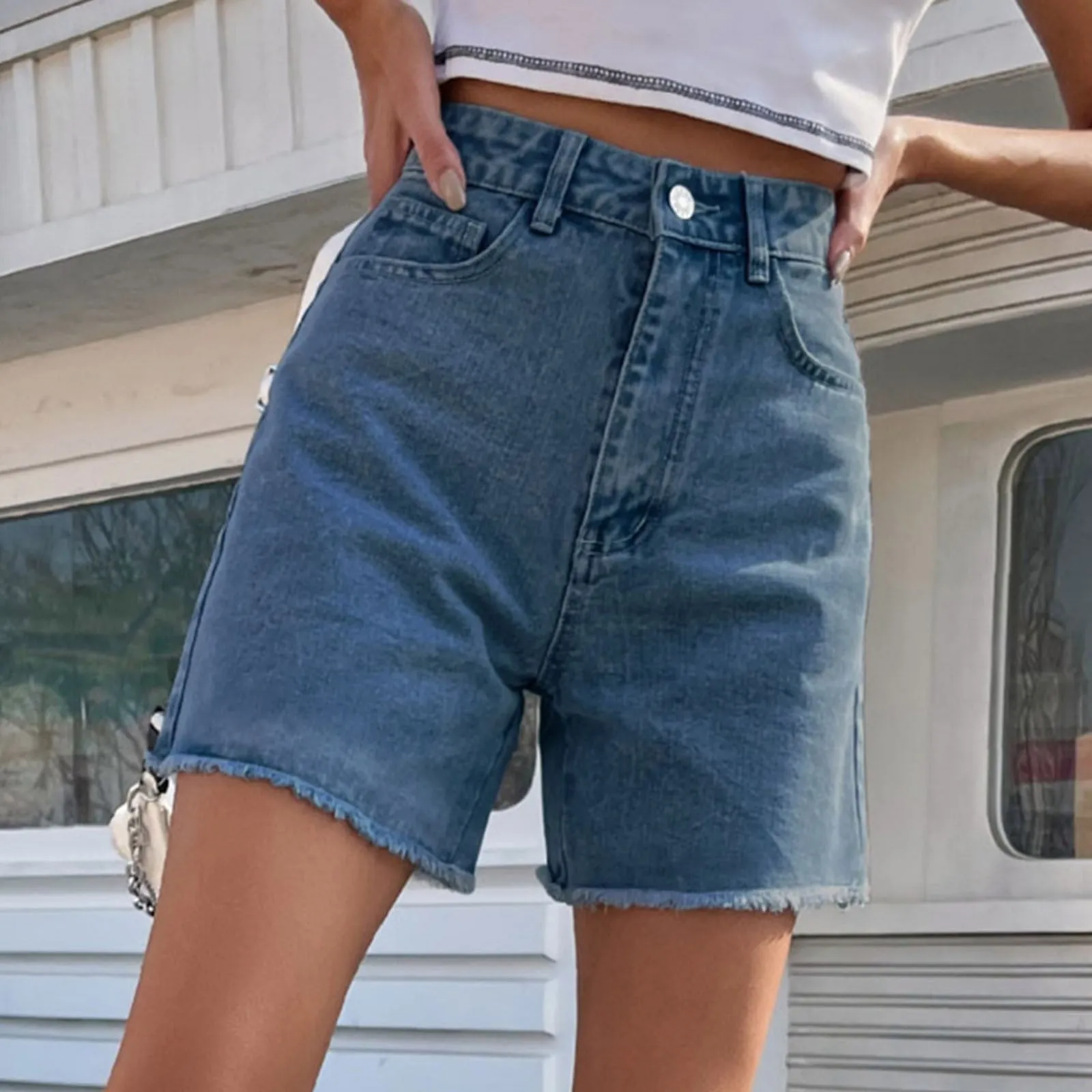 Chic High Waist Blue Denim Short