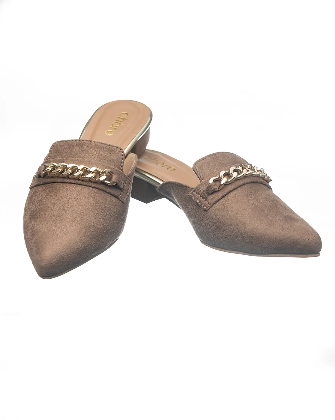 Coffee Brown Golden Chained Mules for Women