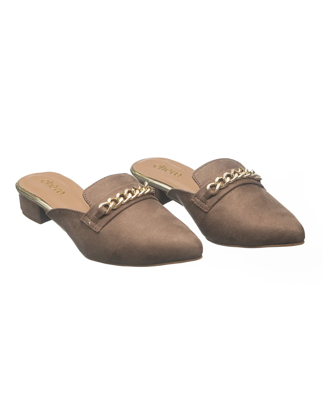 Coffee Brown Golden Chained Mules for Women