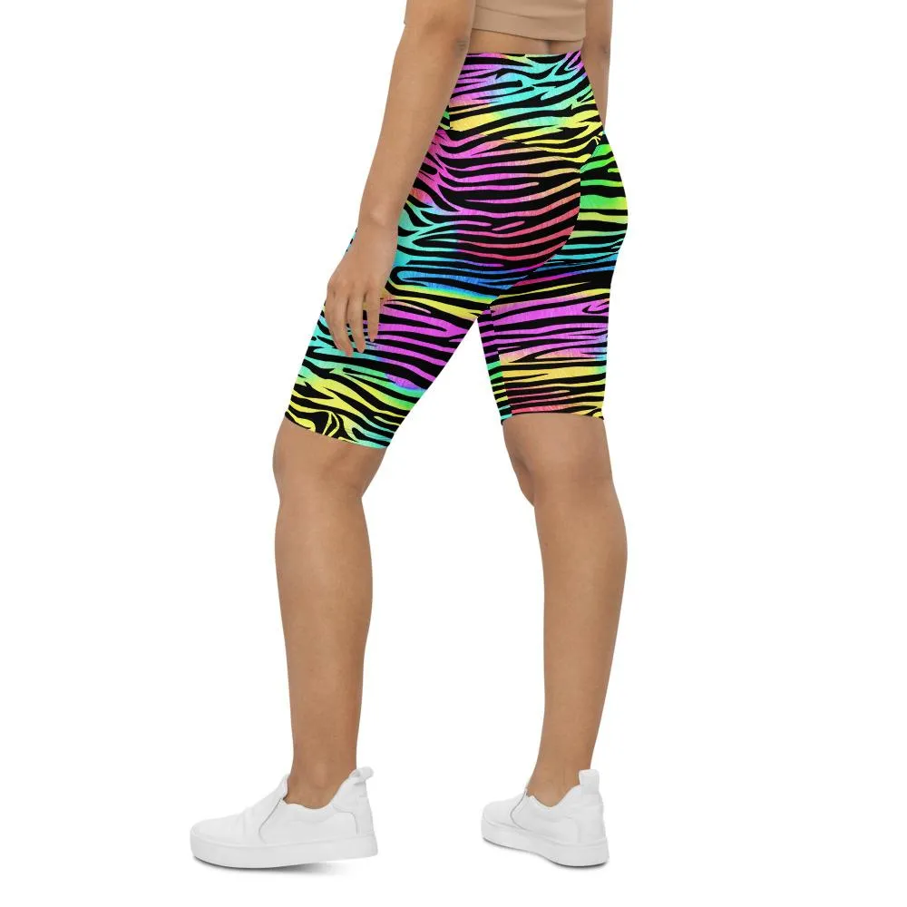 Colorful Zebra Striped Bike Shorts