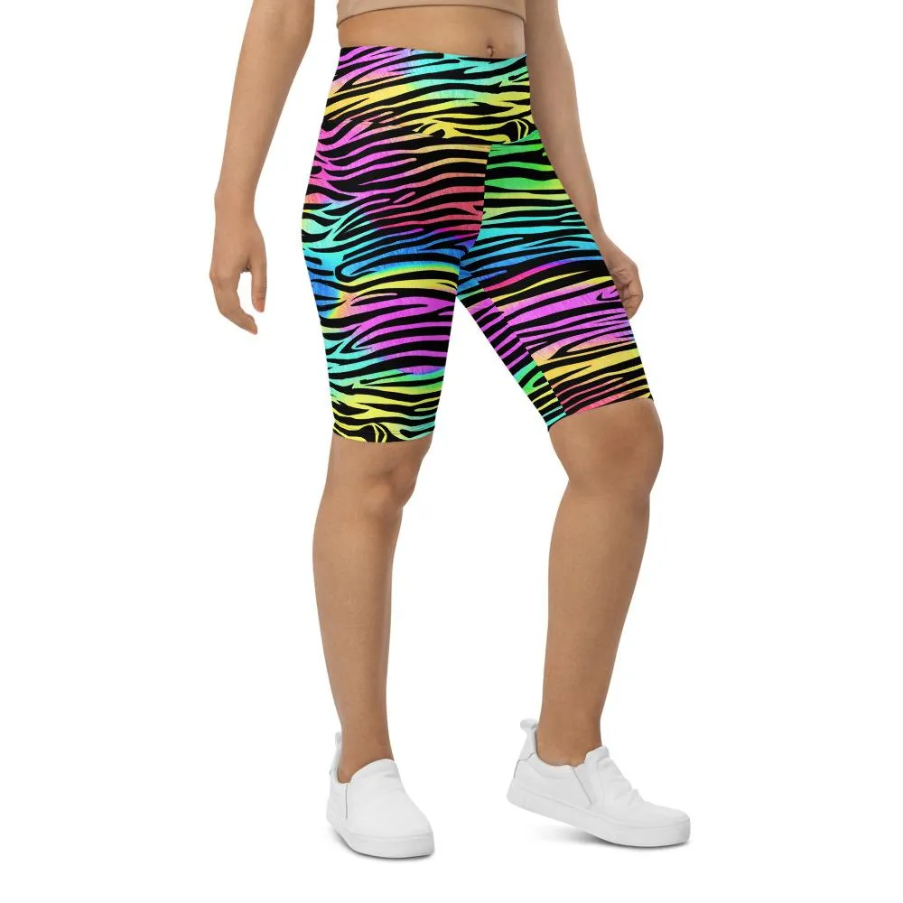 Colorful Zebra Striped Bike Shorts