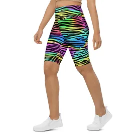 Colorful Zebra Striped Bike Shorts