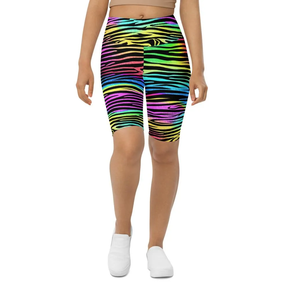 Colorful Zebra Striped Bike Shorts