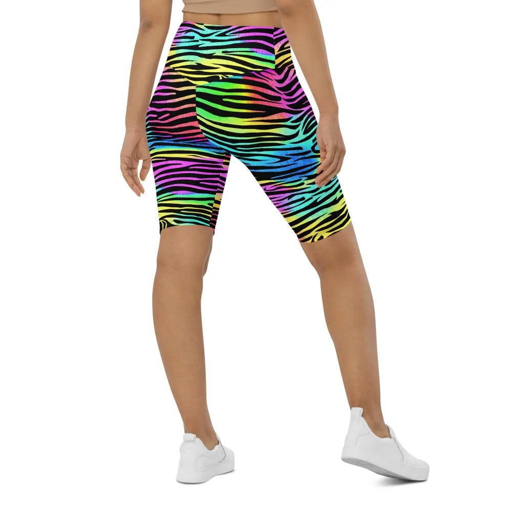 Colorful Zebra Striped Bike Shorts