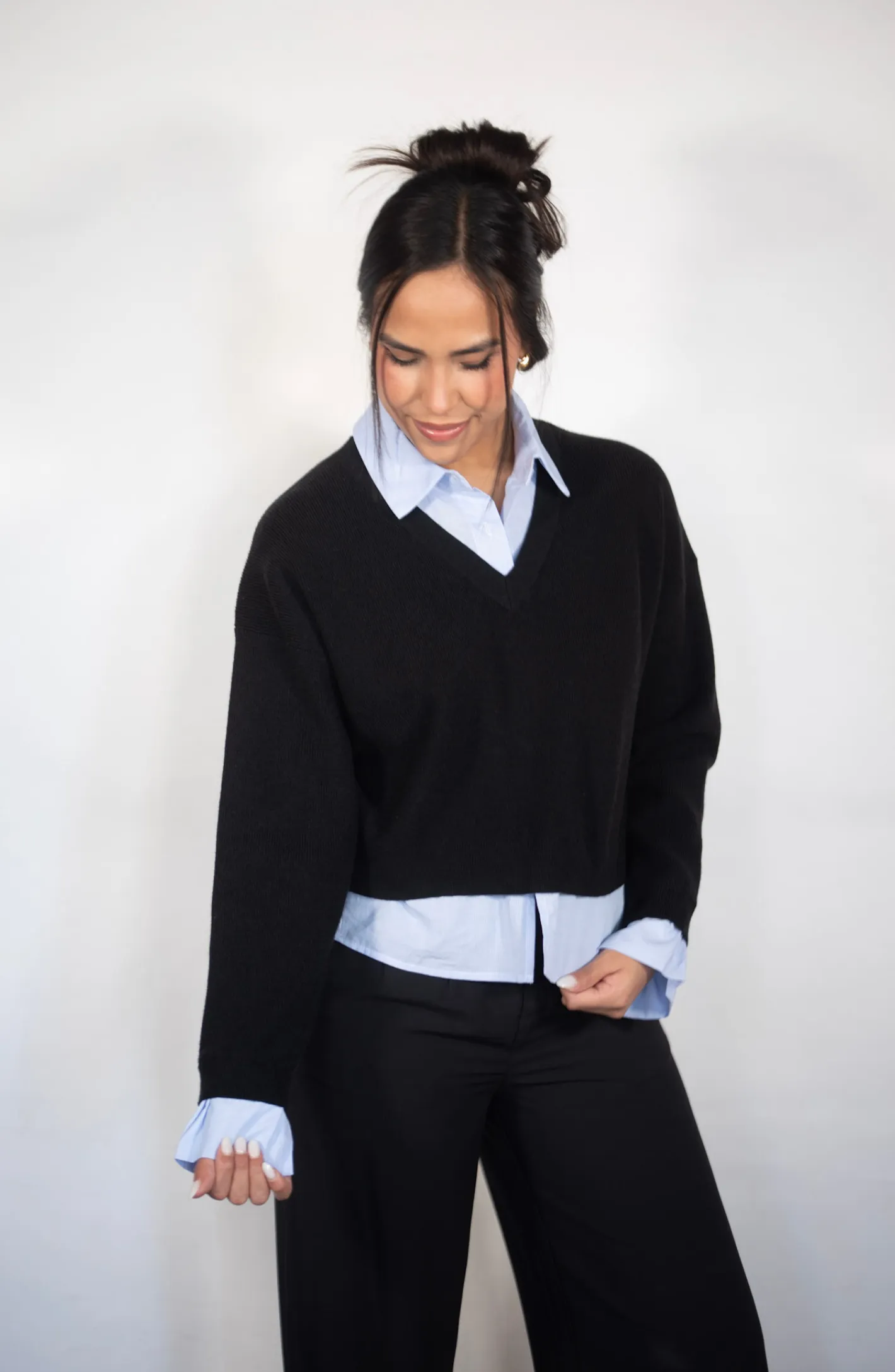 Corporate Casual Black With Blue Undershirt Sweater Top