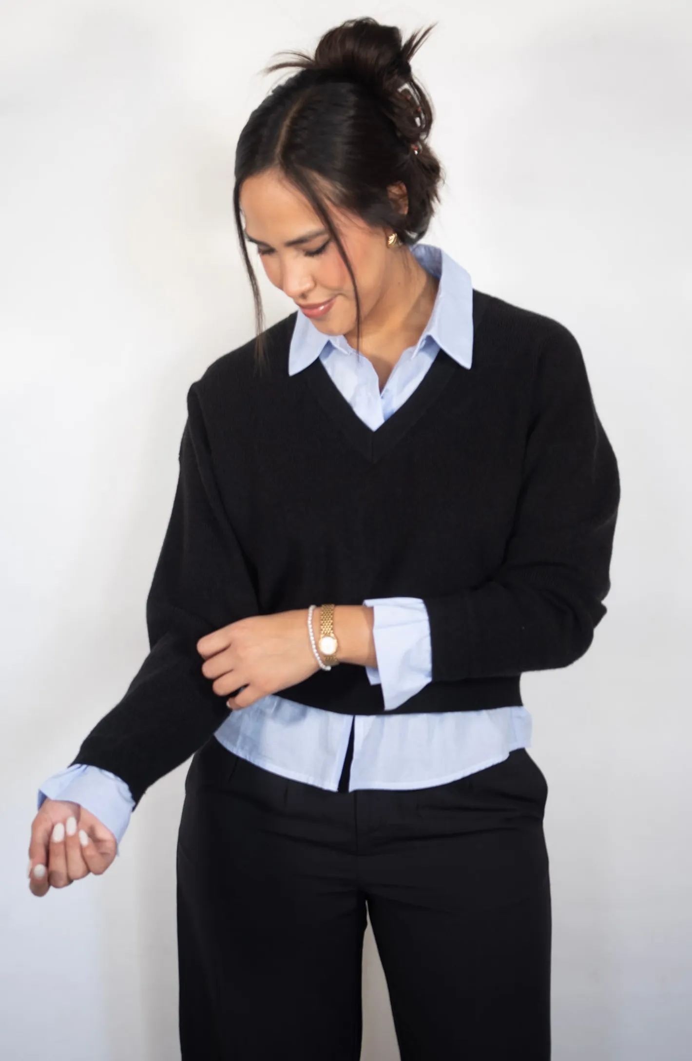 Corporate Casual Black With Blue Undershirt Sweater Top