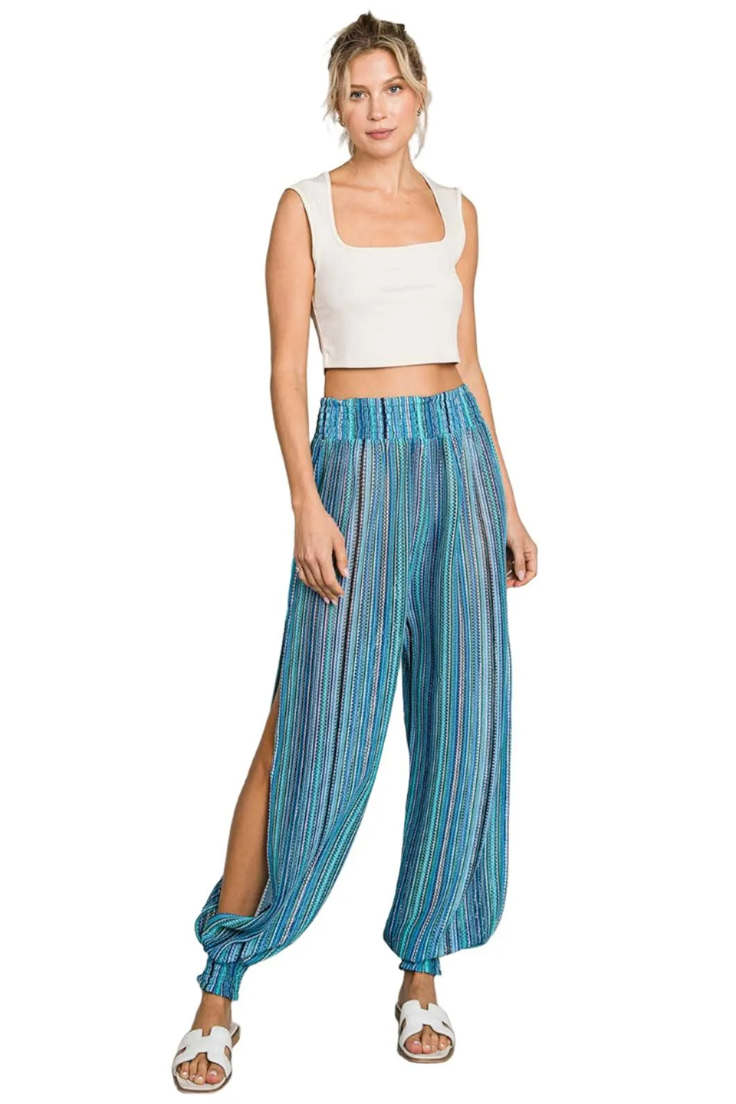 Cotton Bleu by Nu Label Striped Smocked Cover Up Pants