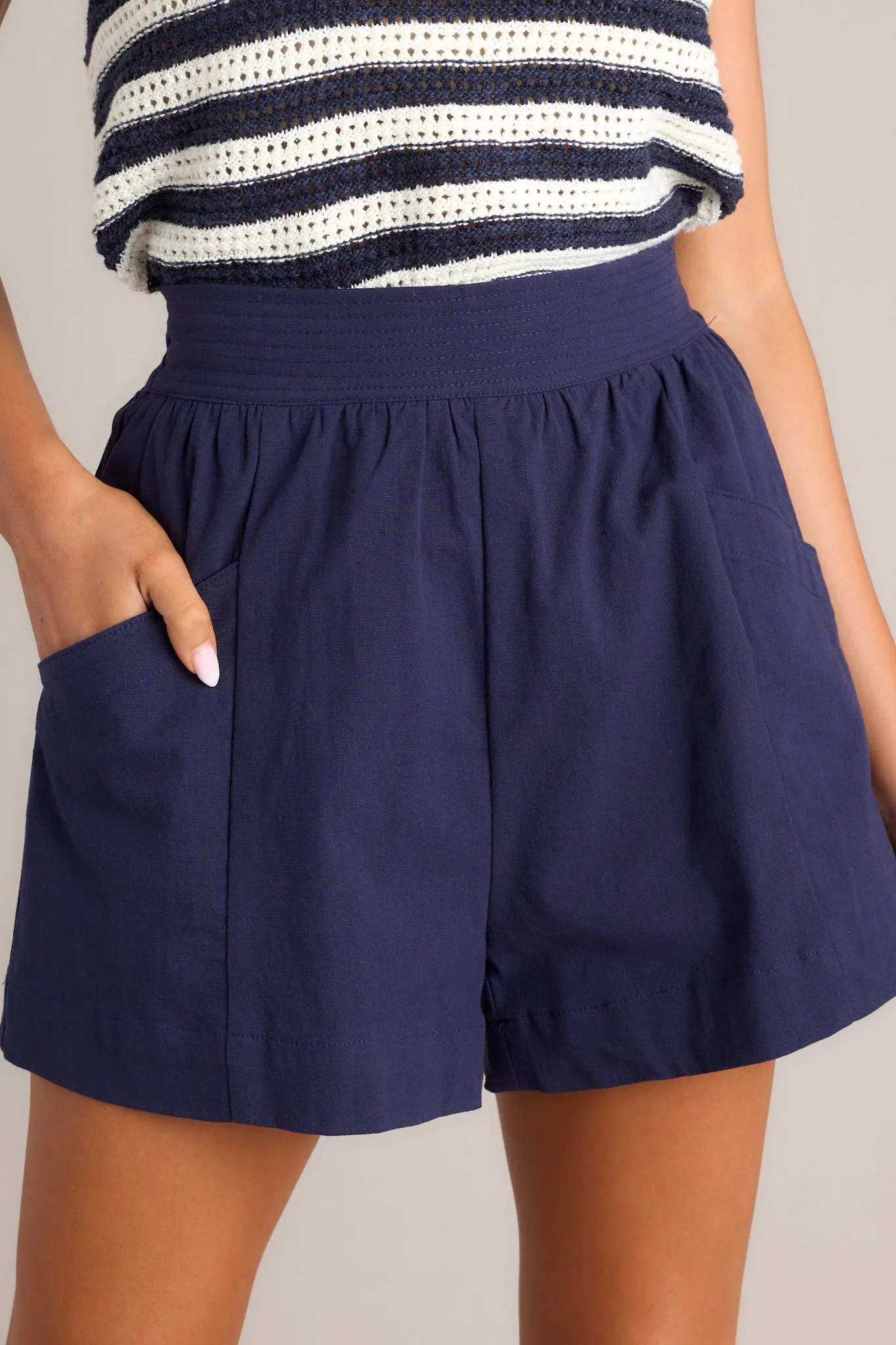 Cotton Cloud Navy Cotton Blend Shorts