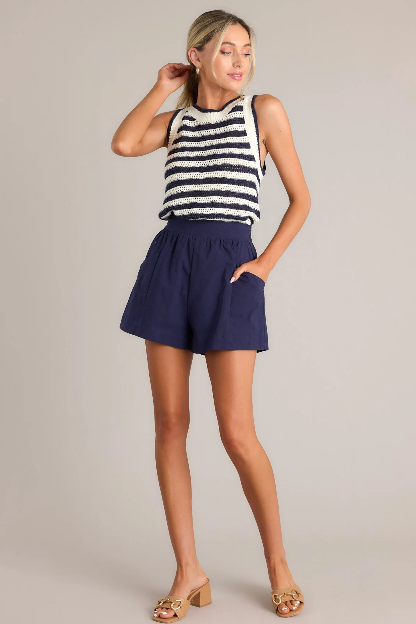 Cotton Cloud Navy Cotton Blend Shorts