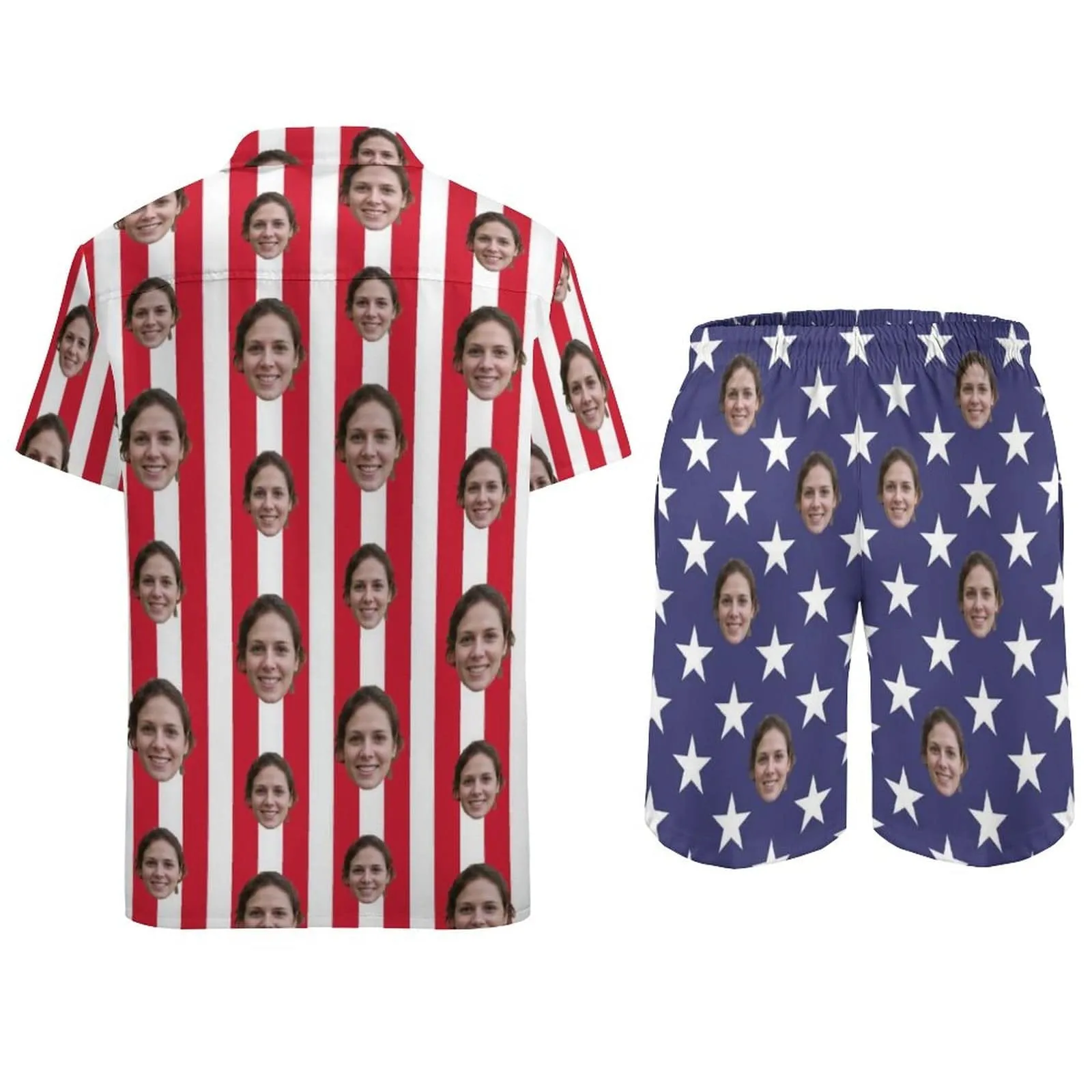 Couple American Flag Hawaiian Shirt Set&Cover Up Dress Independence Gift