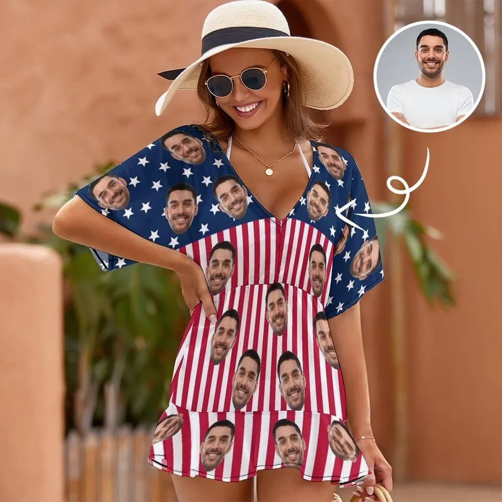 Couple American Flag Hawaiian Shirt Set&Cover Up Dress Independence Gift