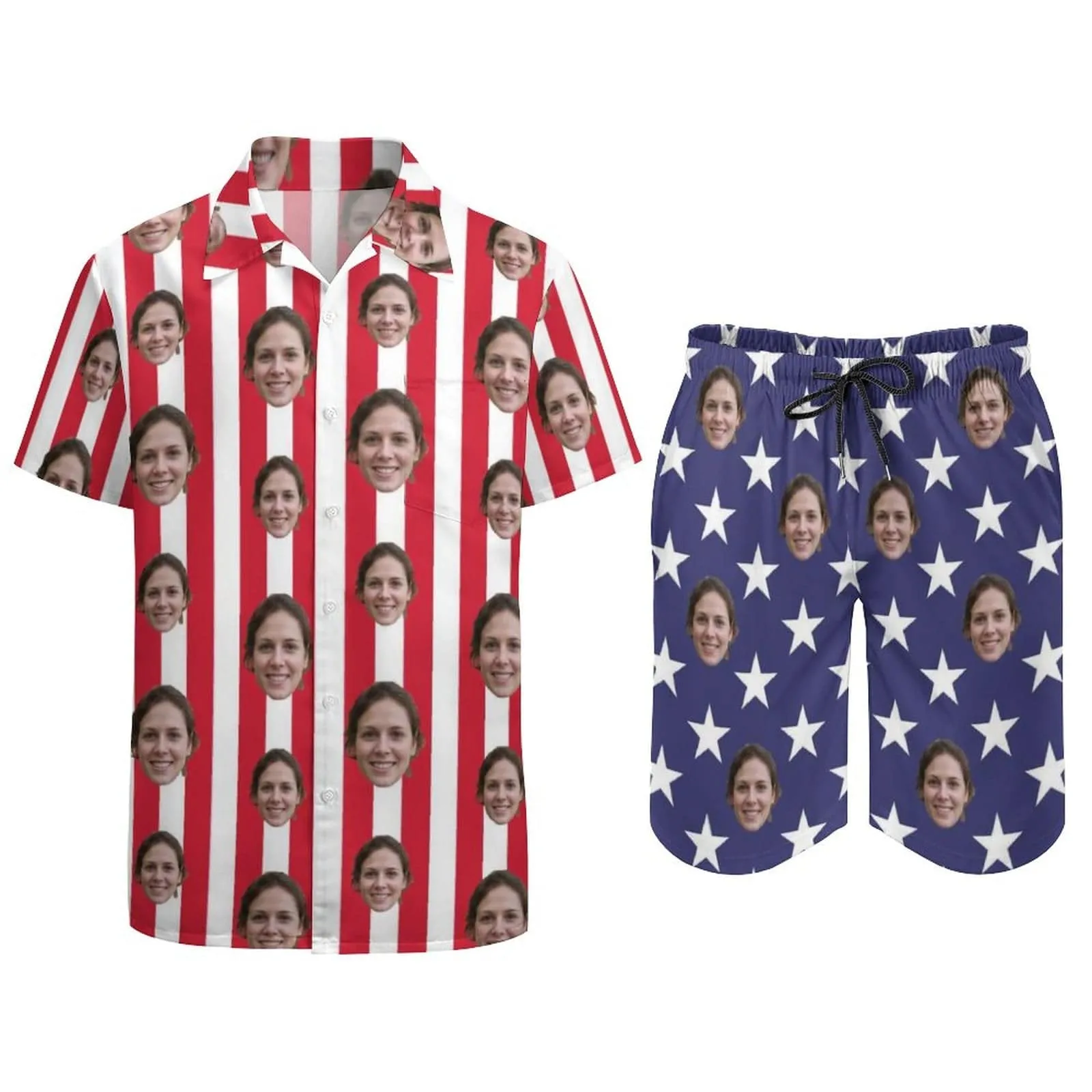 Couple American Flag Hawaiian Shirt Set&Cover Up Dress Independence Gift