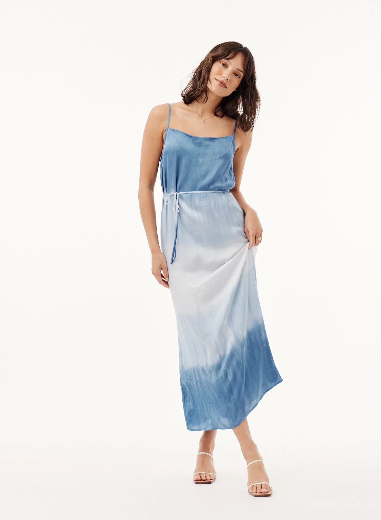 Cowl Neck Tie-Dye Maxi Dress - Mykonos Stripe  Dye