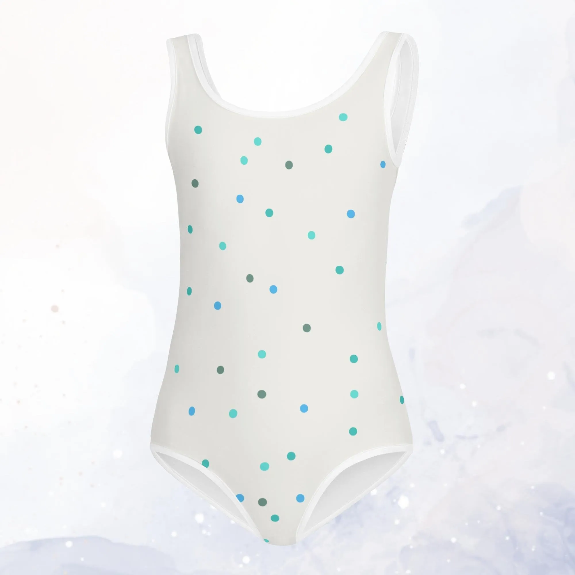 Cream and Blue Polka Dot Kids One Piece Swimsuit