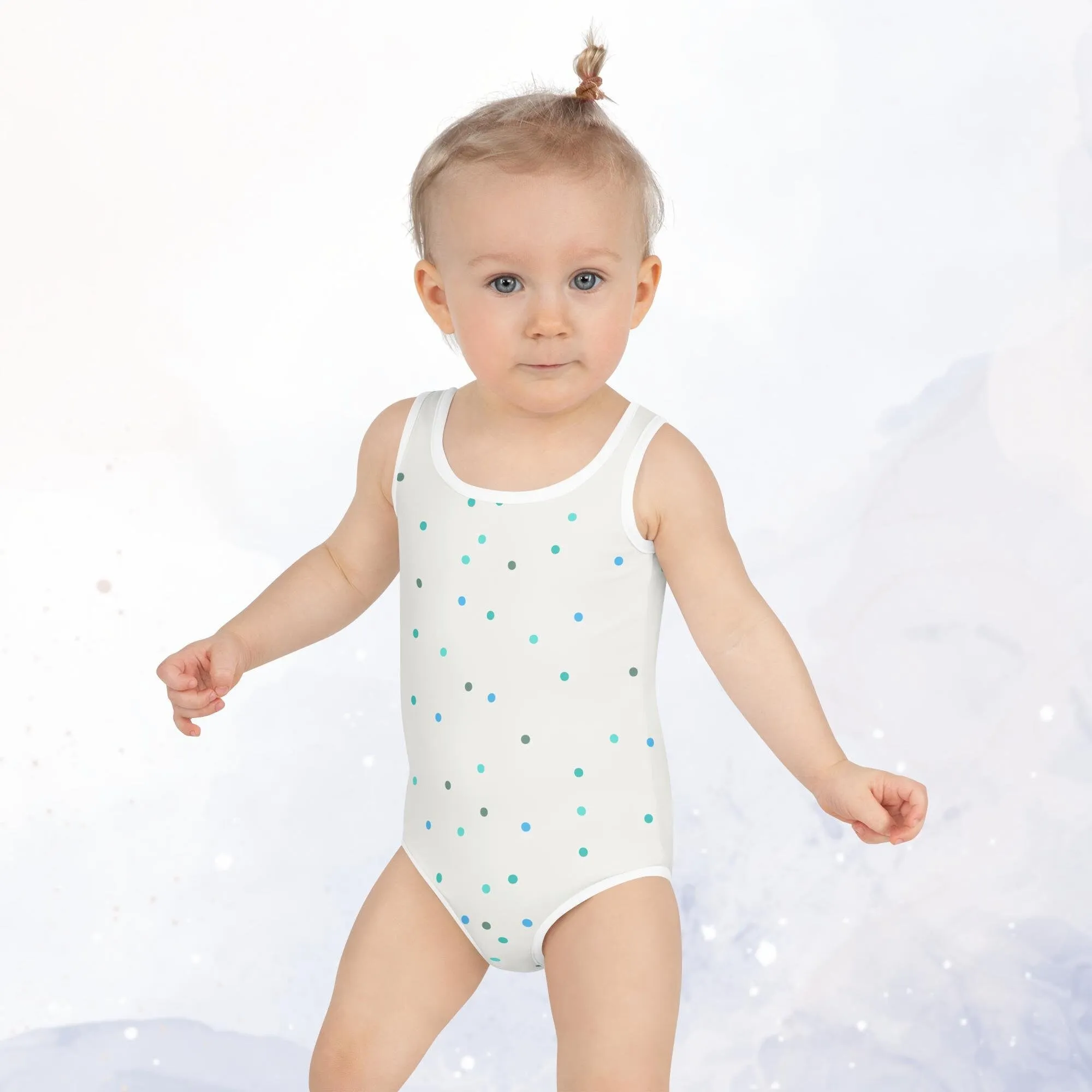 Cream and Blue Polka Dot Kids One Piece Swimsuit