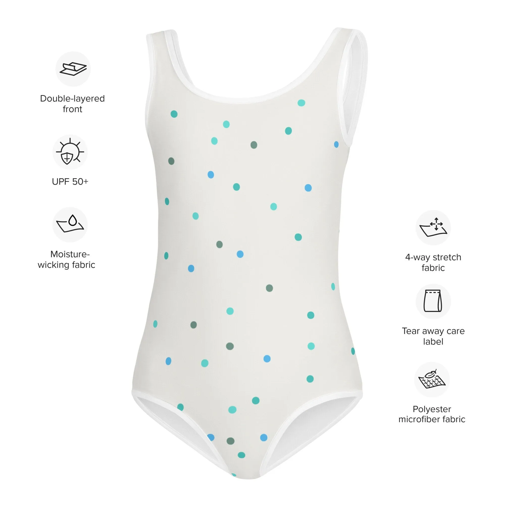 Cream and Blue Polka Dot Kids One Piece Swimsuit