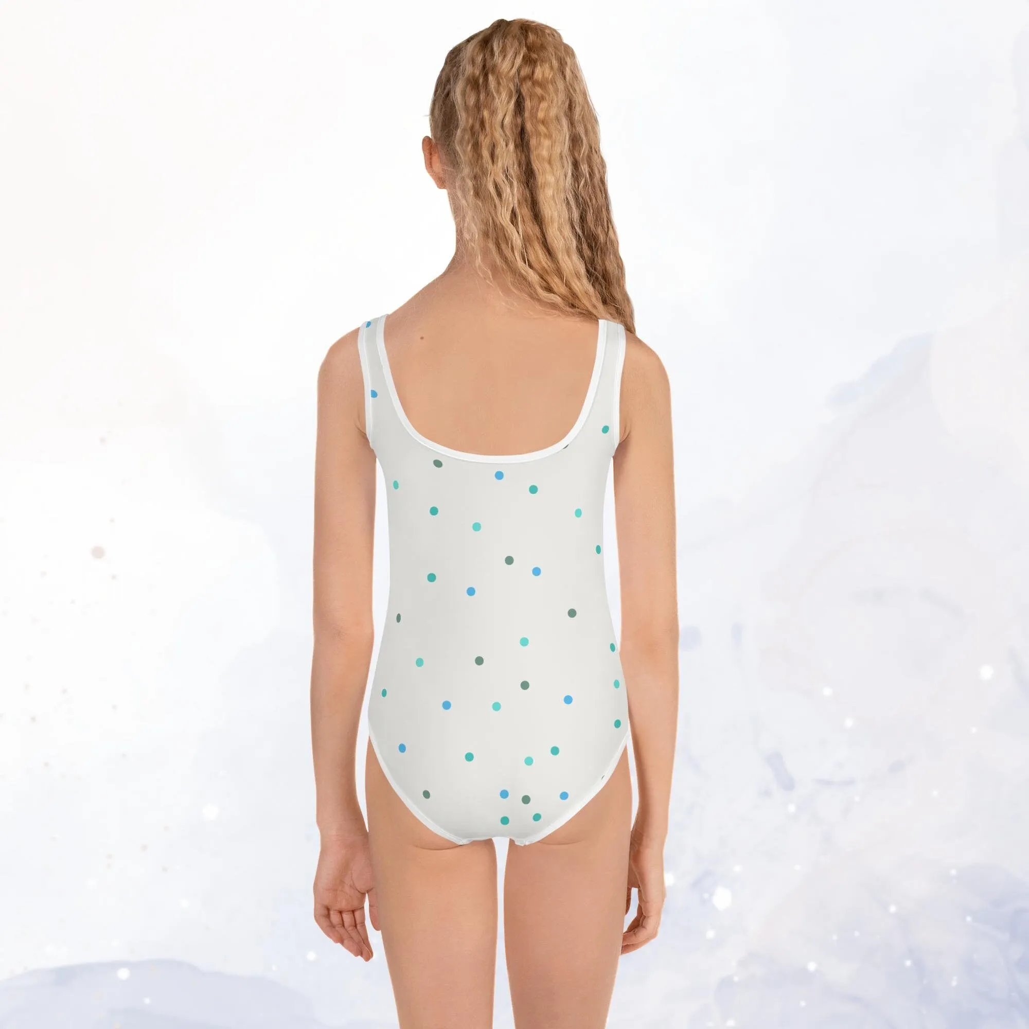 Cream and Blue Polka Dot Kids One Piece Swimsuit