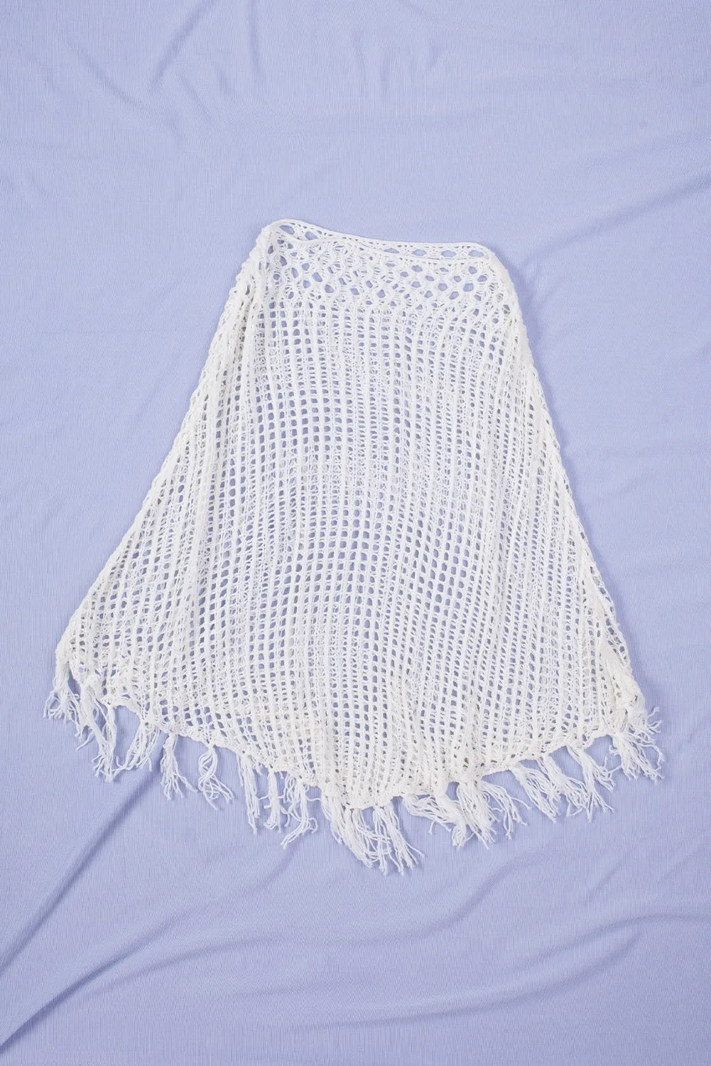 Crochet Hollow Out Fringe Batwing Sleeve Beach Cover Up