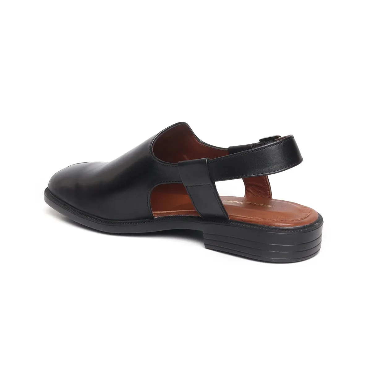 Cross Design Light Weight Peshawari Sandals in Black Genuine Leather For Men By Brune & Bareskin