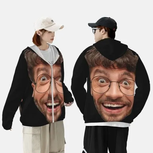 Custom Big Face Unisex Sun Protection Lightweight Hoodie Long Sleeve Zipper Shirt