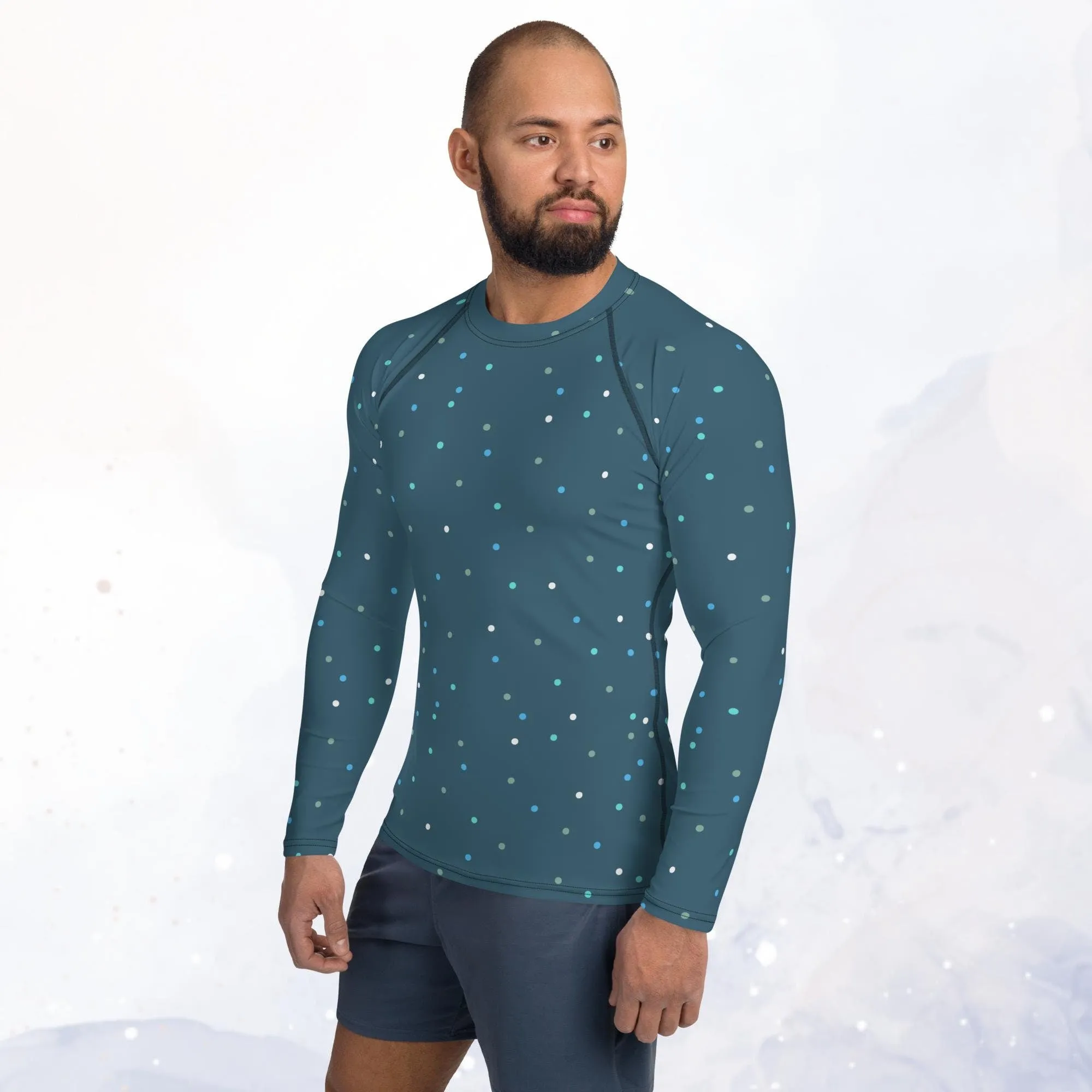 Dark Blue Polka Dot Men's Long Sleeve Rash Guard