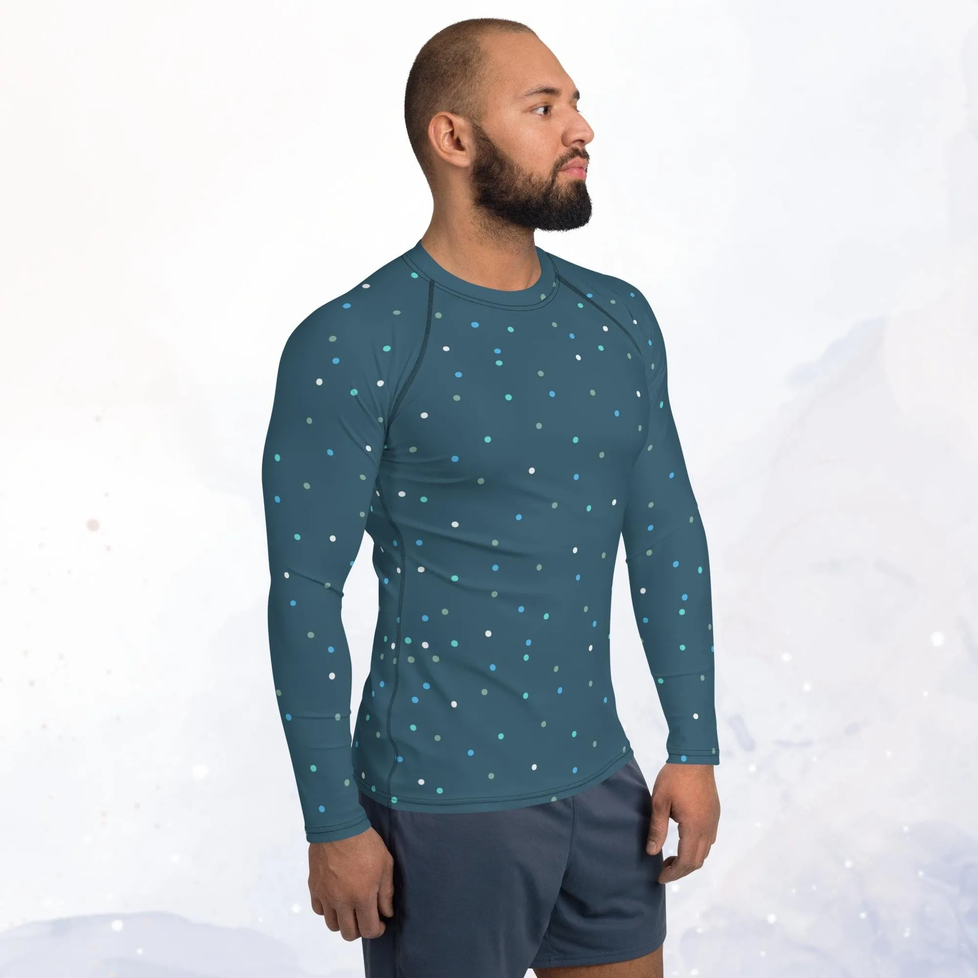 Dark Blue Polka Dot Men's Long Sleeve Rash Guard