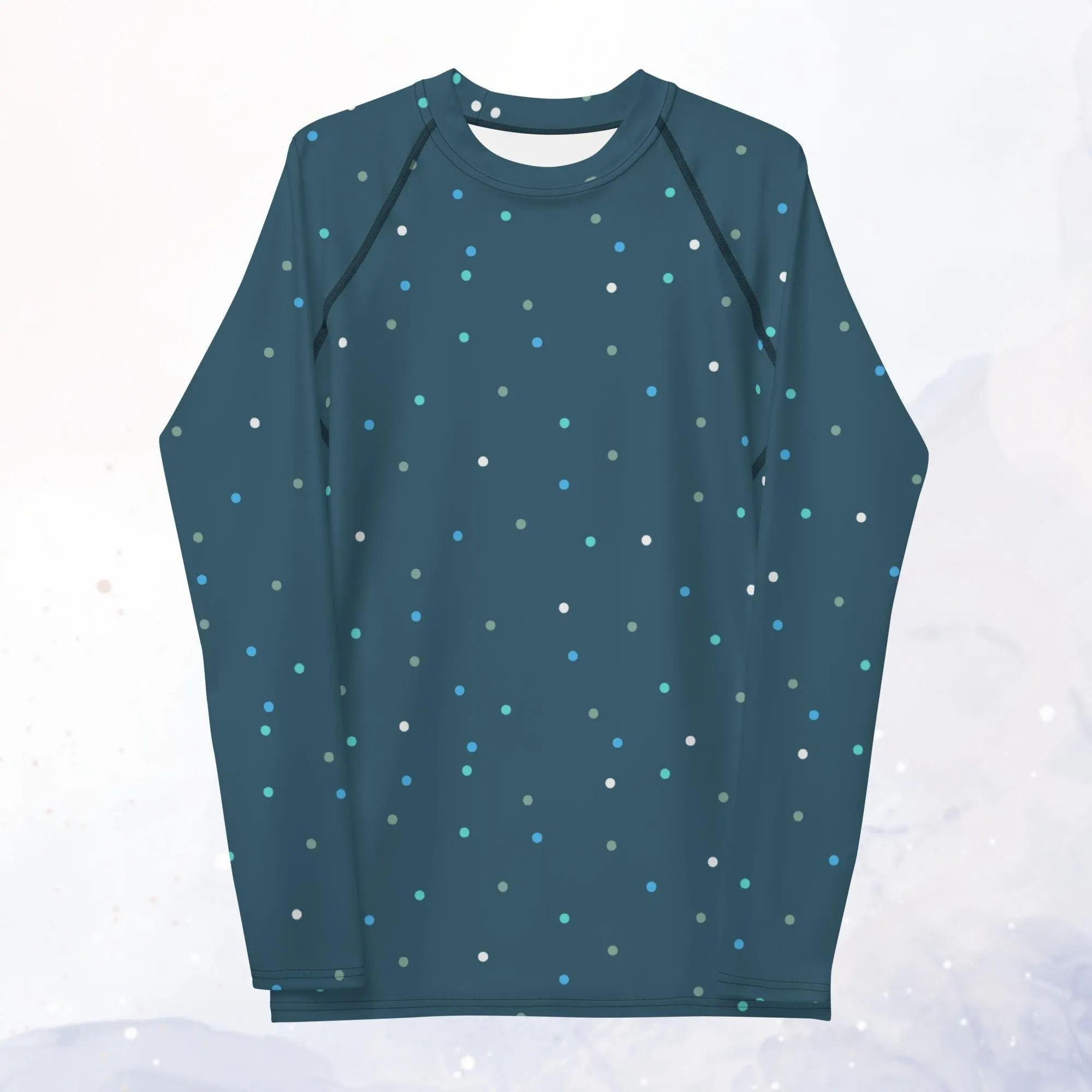 Dark Blue Polka Dot Men's Long Sleeve Rash Guard