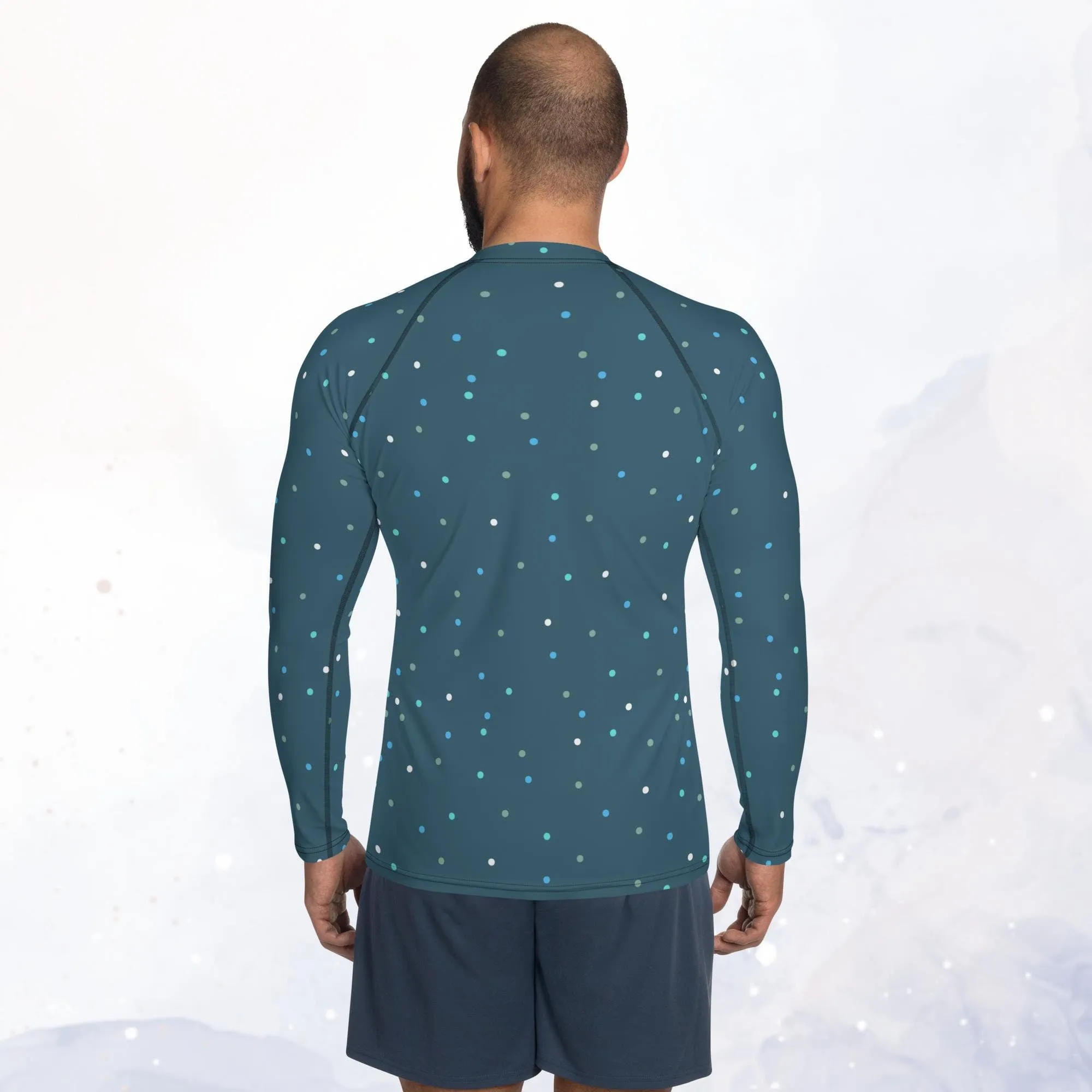 Dark Blue Polka Dot Men's Long Sleeve Rash Guard