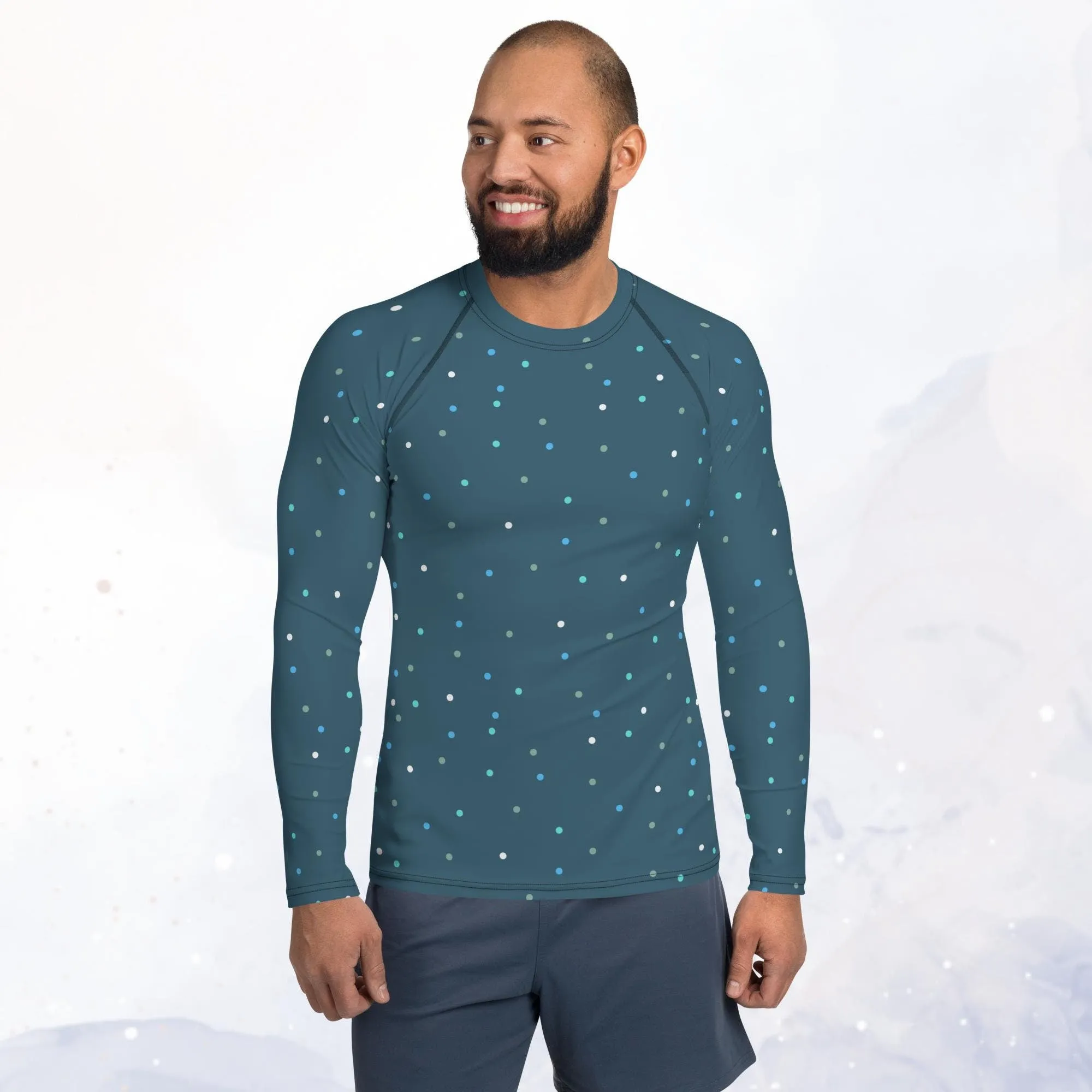 Dark Blue Polka Dot Men's Long Sleeve Rash Guard