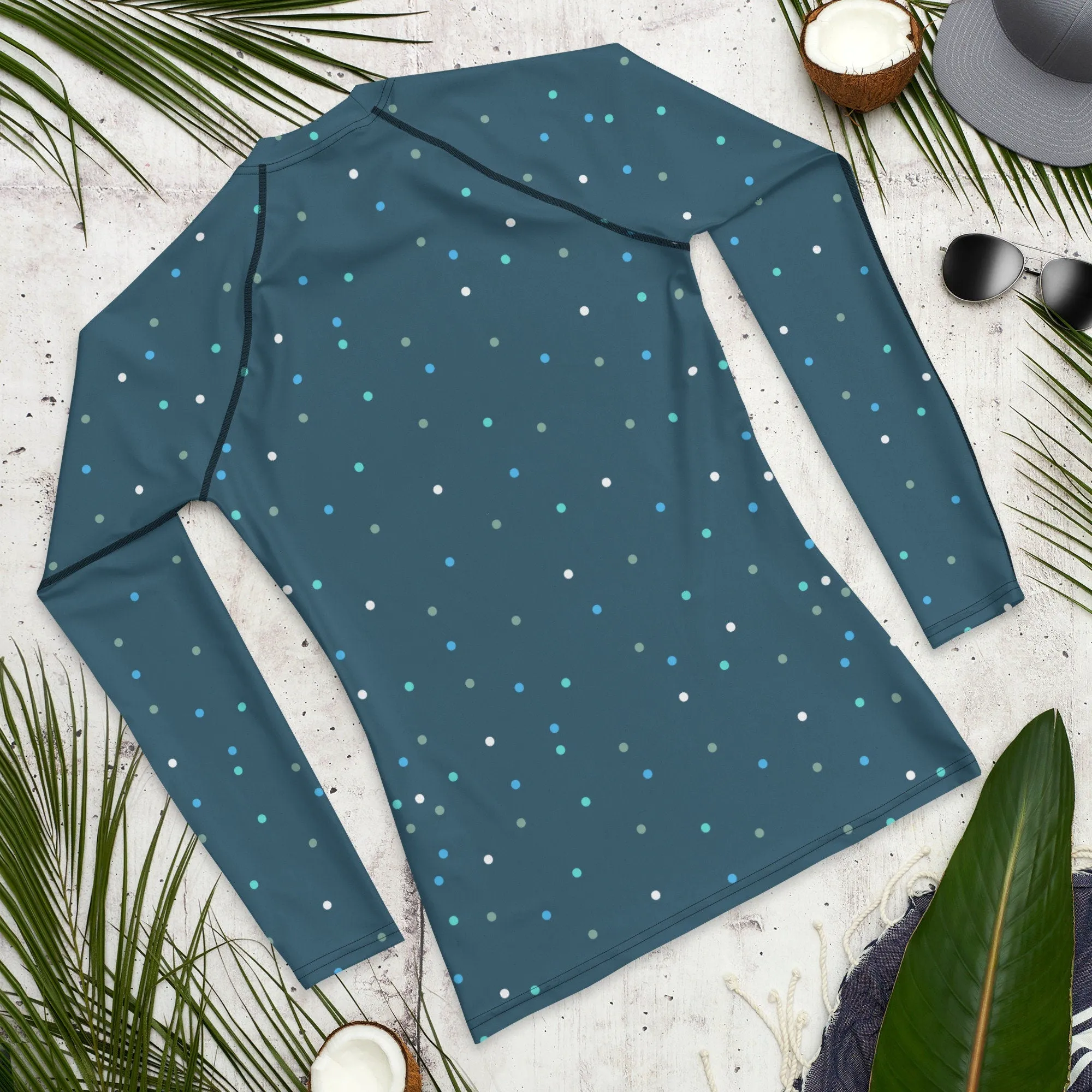 Dark Blue Polka Dot Men's Long Sleeve Rash Guard