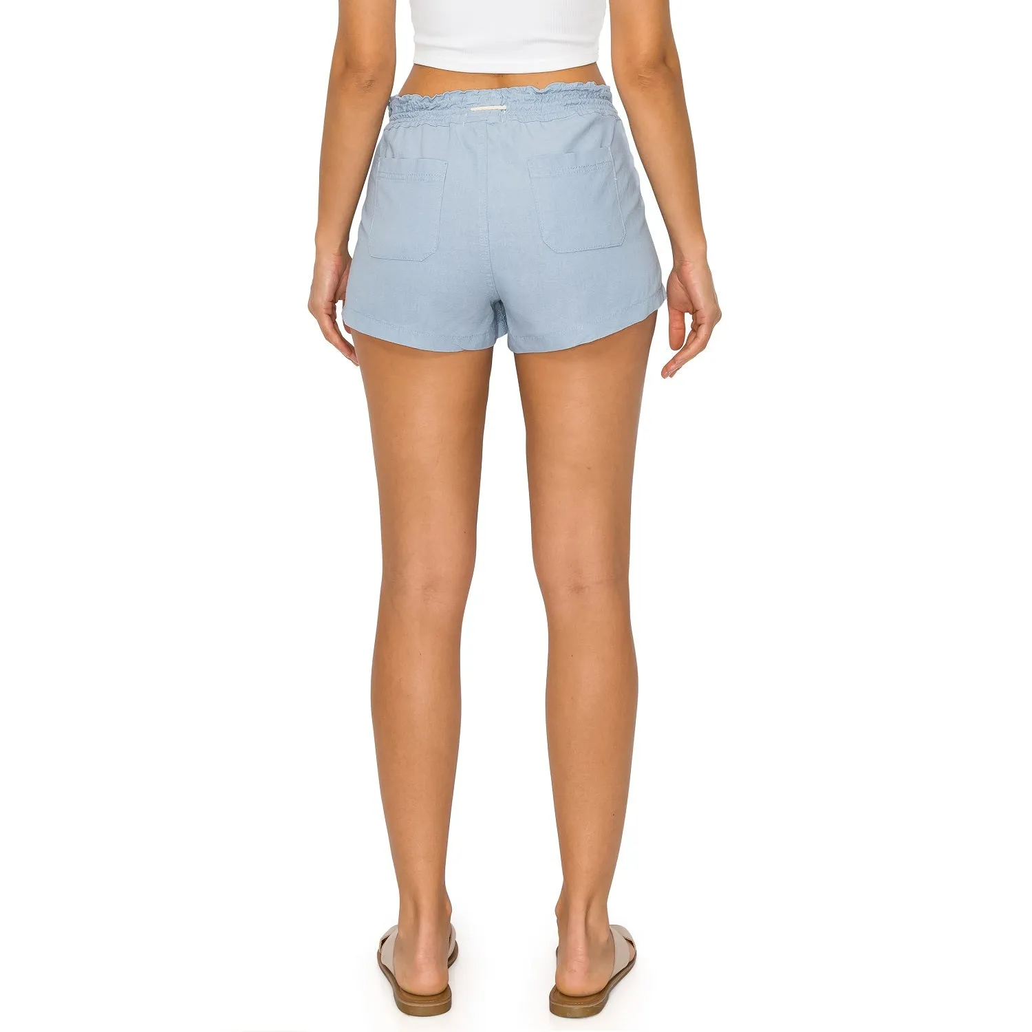 Drawstring Linen Shorts - Blue Fog