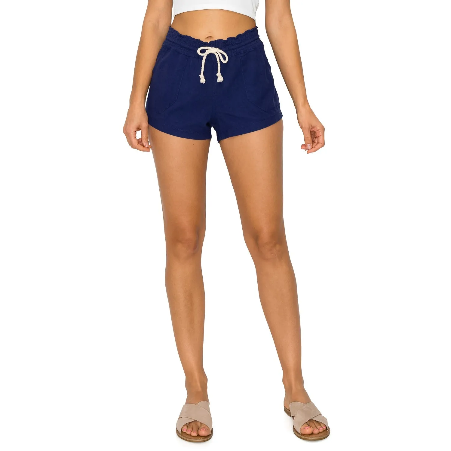 Drawstring Linen Shorts - Cobalt