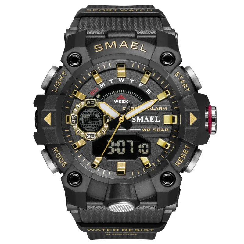 Dual Display Sports Watch Waterproof 50M 12/24 Clock, LED Display