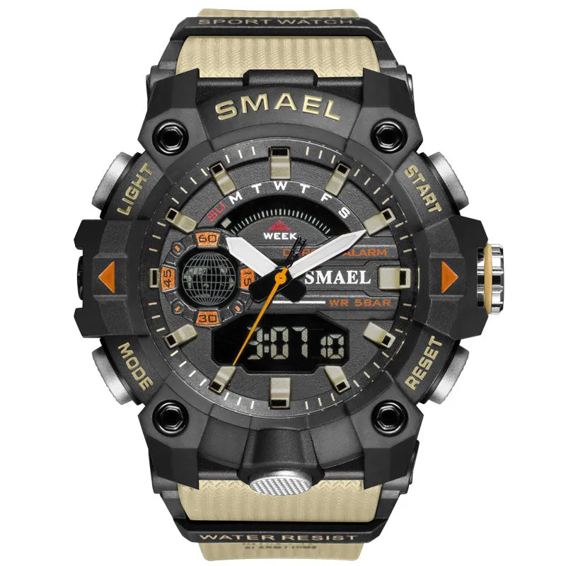 Dual Display Sports Watch Waterproof 50M 12/24 Clock, LED Display