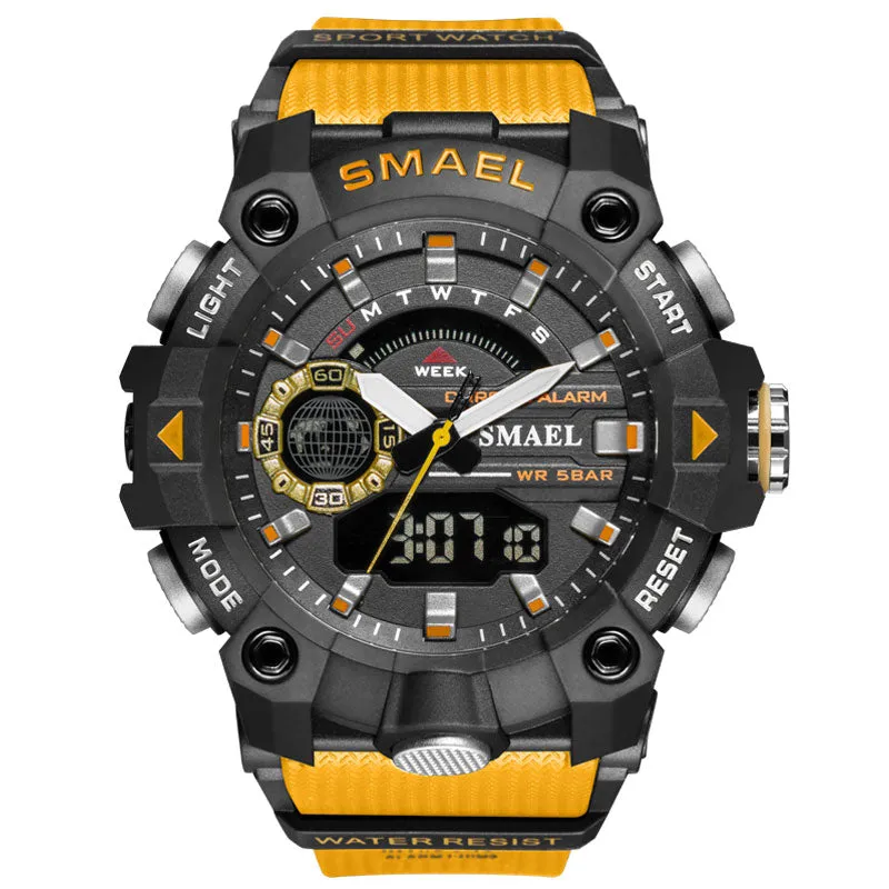 Dual Display Sports Watch Waterproof 50M 12/24 Clock, LED Display