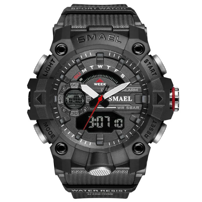 Dual Display Sports Watch Waterproof 50M 12/24 Clock, LED Display