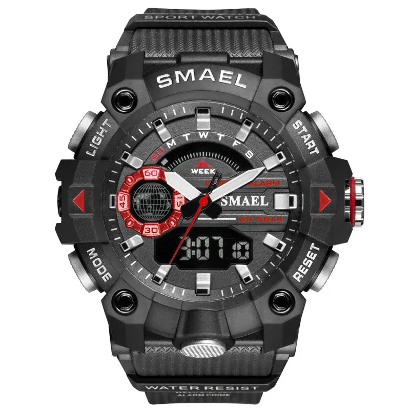 Dual Display Sports Watch Waterproof 50M 12/24 Clock, LED Display