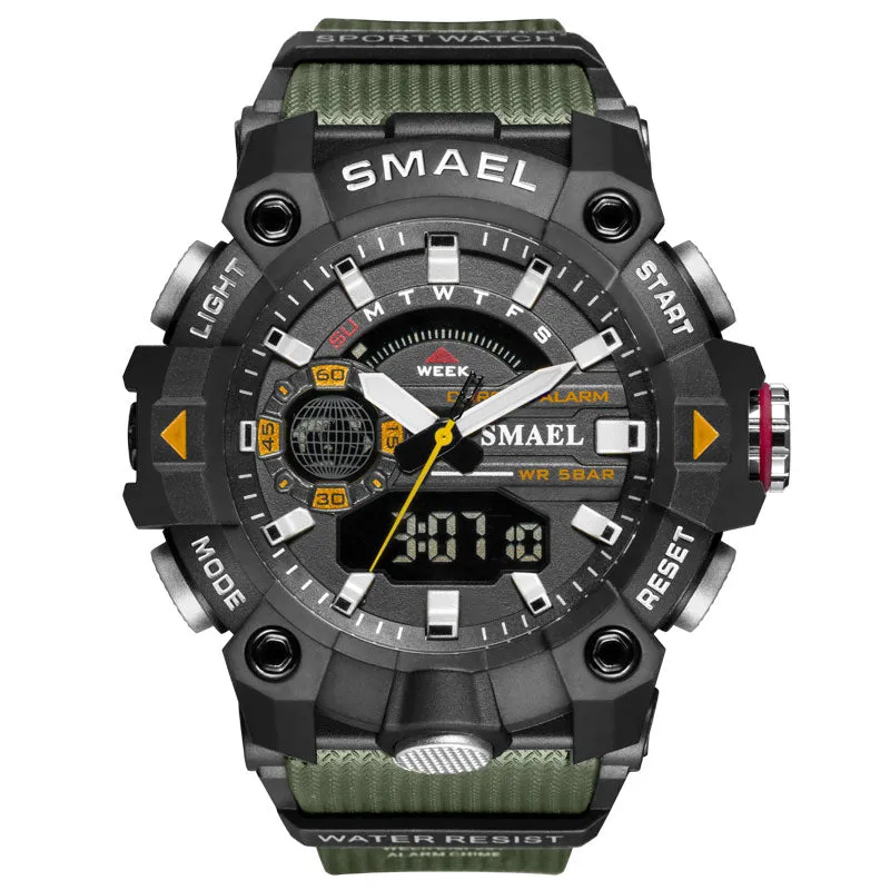 Dual Display Sports Watch Waterproof 50M 12/24 Clock, LED Display