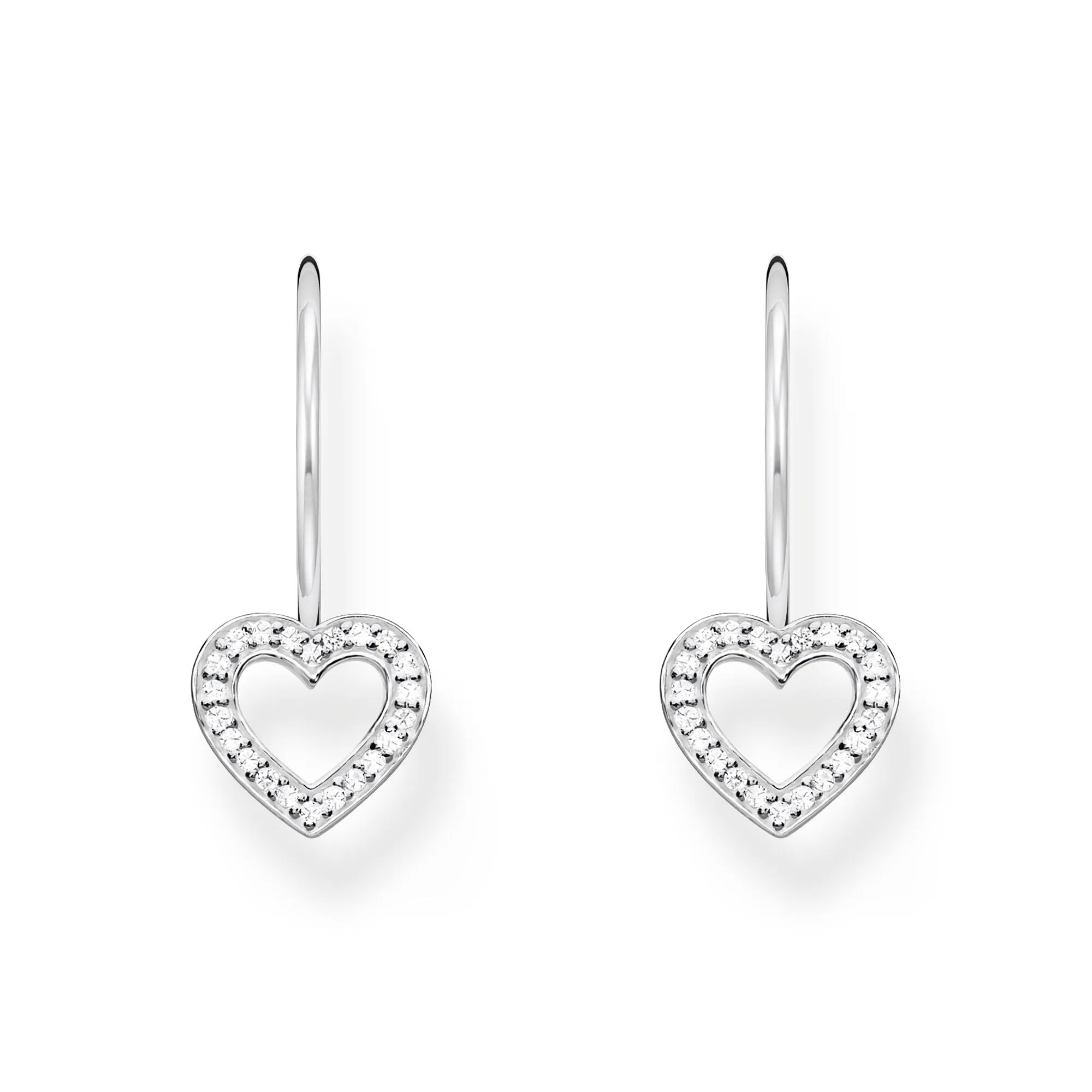 Earrings heart-shaped with white zirconia - silver