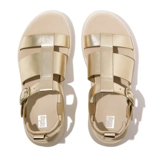 FitFlop F-Mode Metallic Leather Flatform Fisherman Sandals - Platino