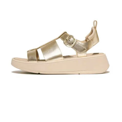 FitFlop F-Mode Metallic Leather Flatform Fisherman Sandals - Platino