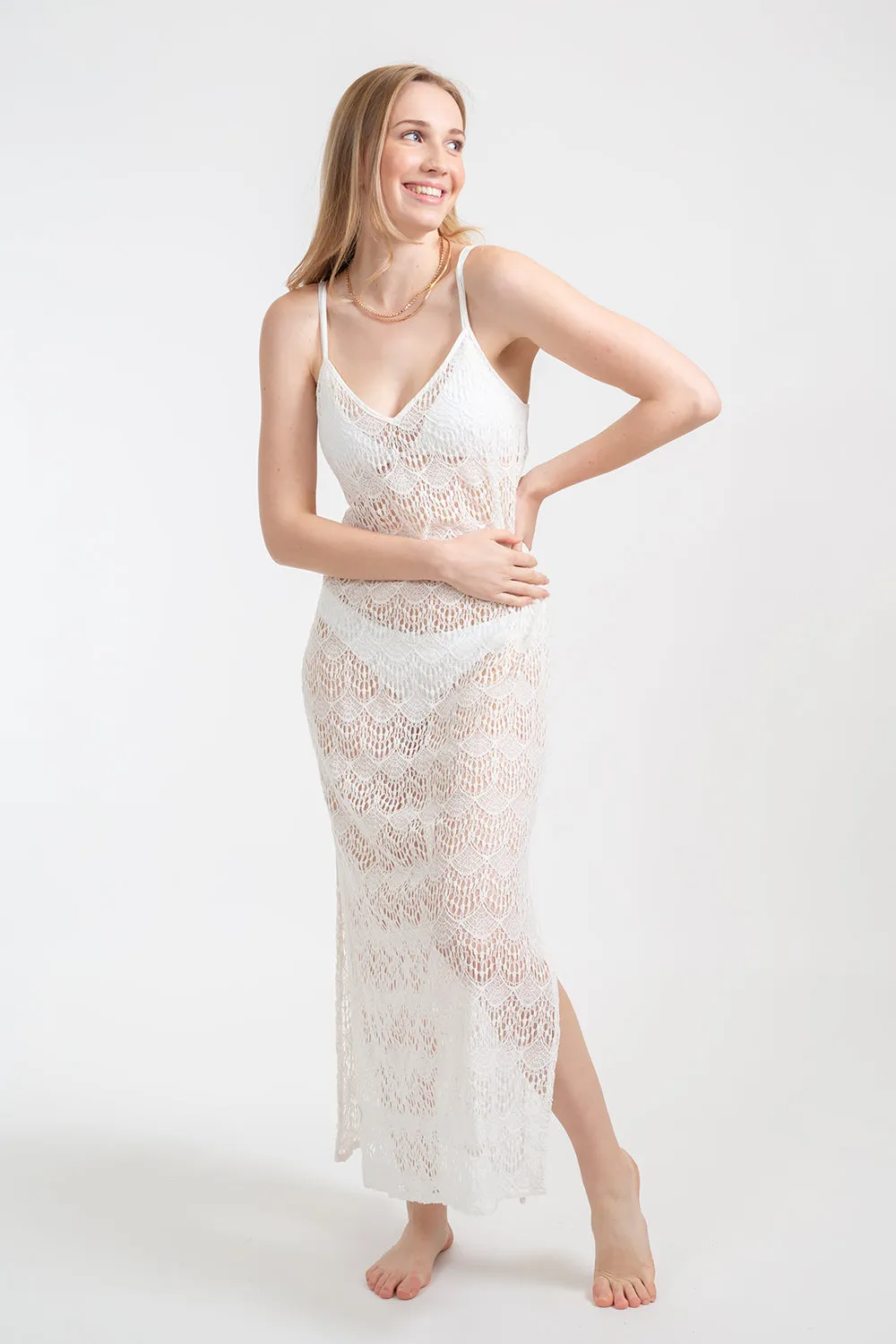 Flamenco Sheer Lace Strappy Midi Dress