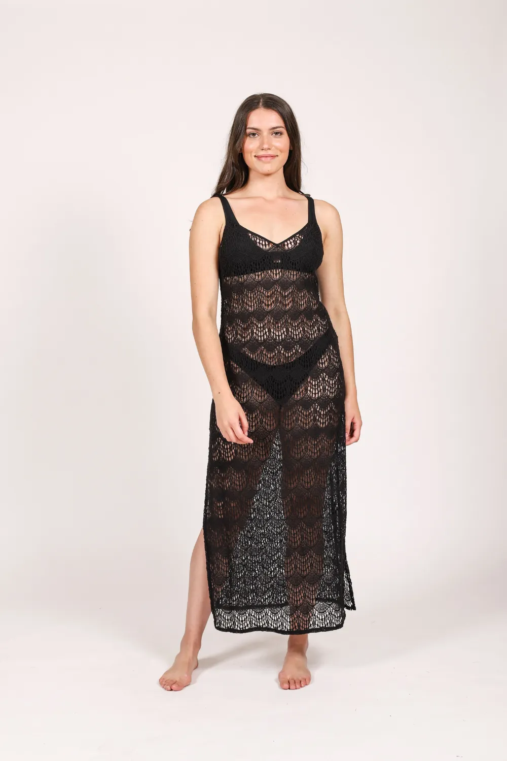 Flamenco Sheer Lace Strappy Midi Dress