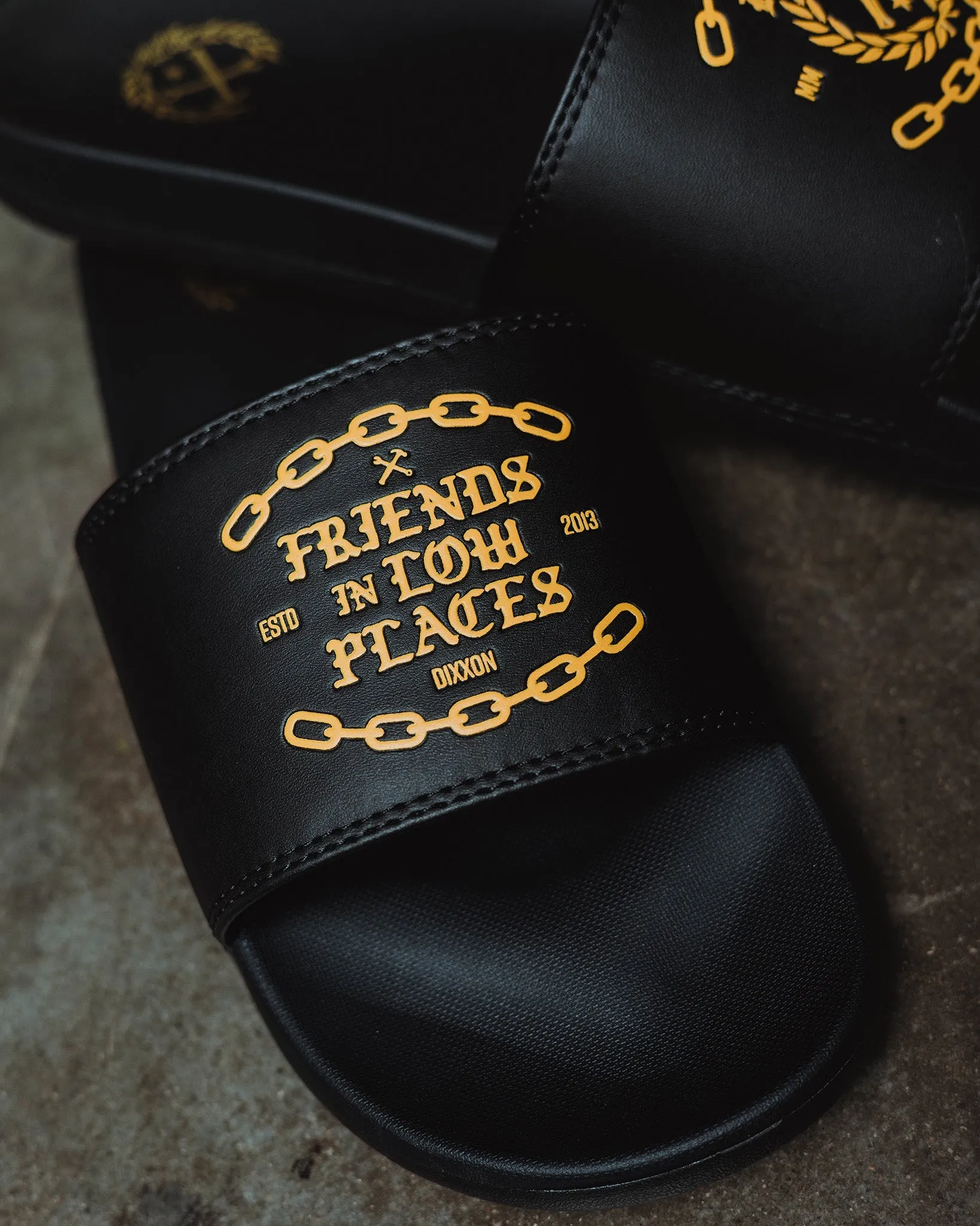 Friends in Low Places Slides - Gold & Black