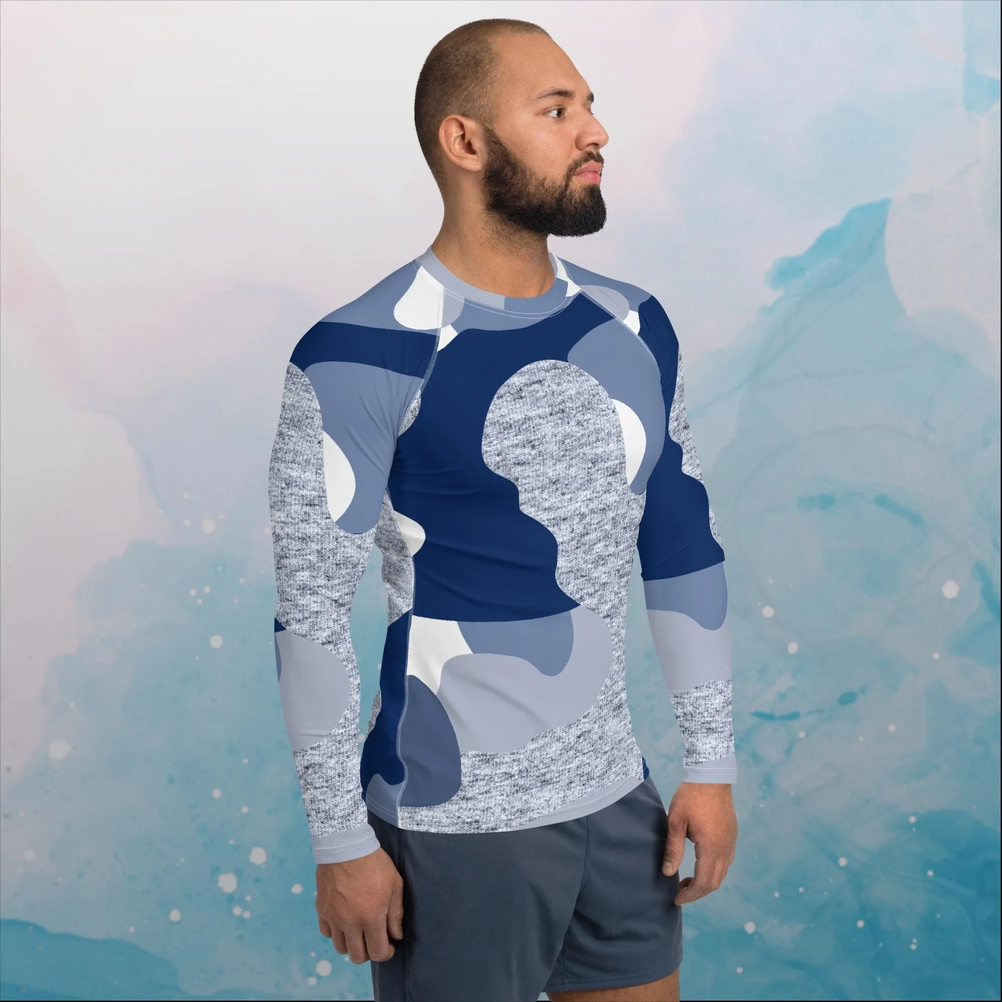 Giant Blue Camo Print Mens Rash Guard