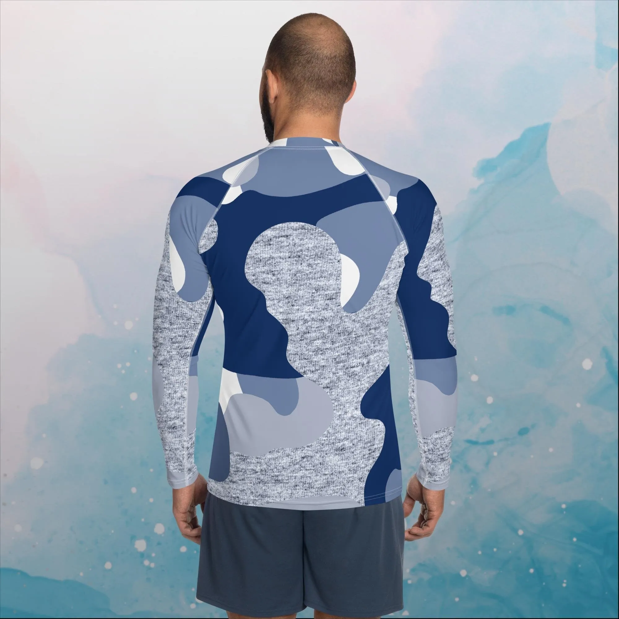 Giant Blue Camo Print Mens Rash Guard