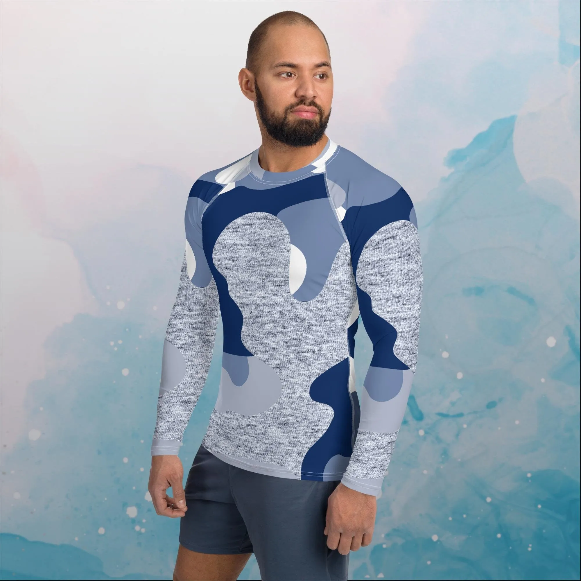 Giant Blue Camo Print Mens Rash Guard