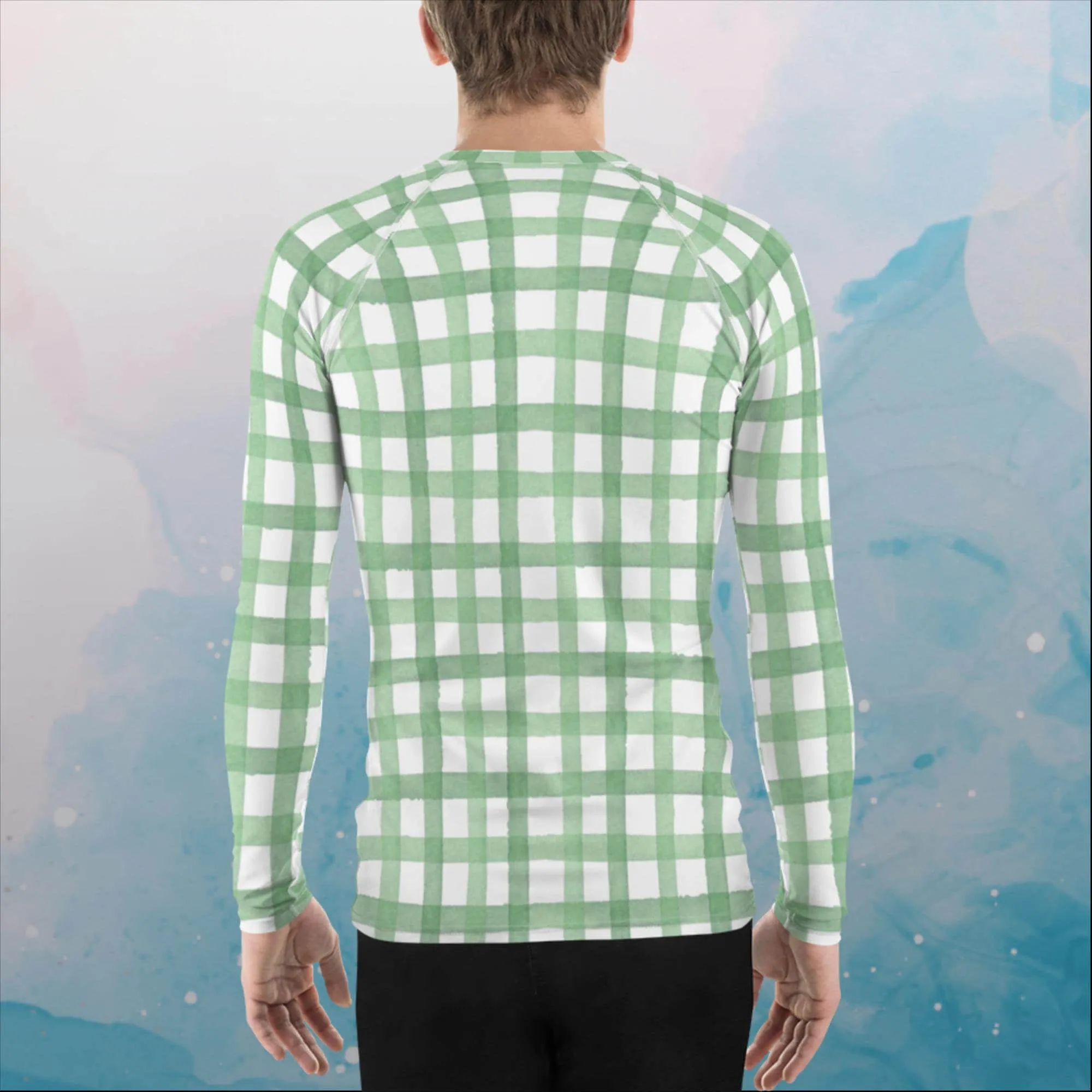 Green Gingham Print Rash Guard