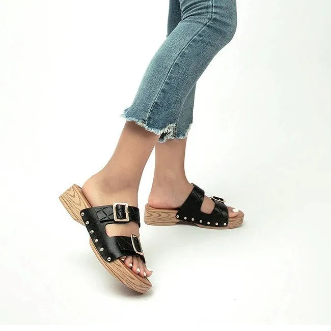 GRV Sandals For Women Buckle Strap Comfy Anti-slip Casual Slippers